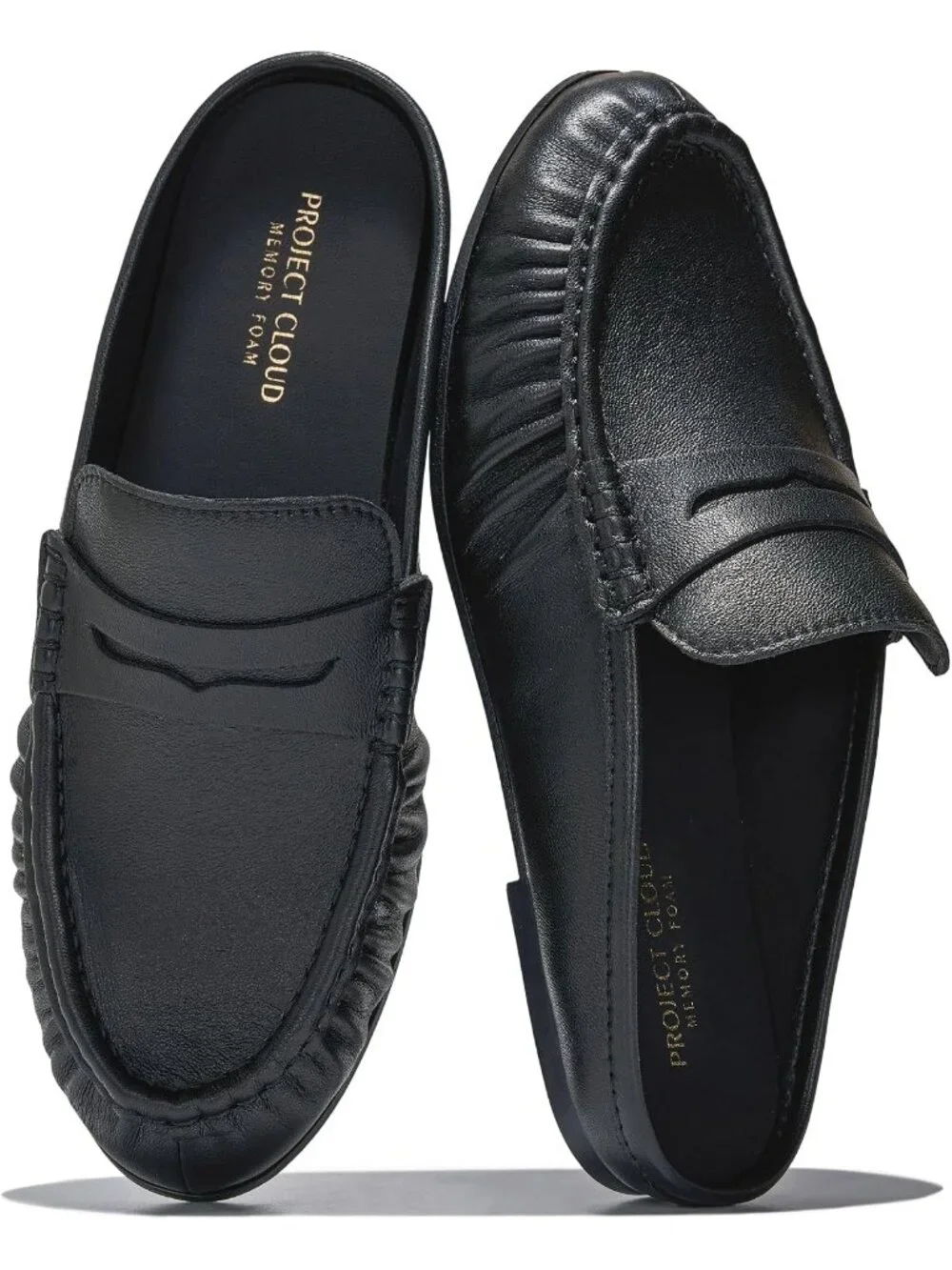 🆕Women's Black Genuine Leather Penny Loafers Mules with Memory Foam Insole